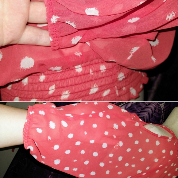 BCX Orange And White Polka Dot Sheer Cold Shoulder Top ~ Sz S - Picture 4 of 5